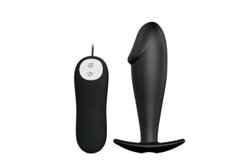 Чёрный анальный вибромассажер с пультом управления - 10 см.