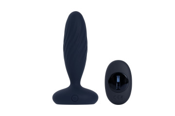 Темно-синяя анальная вибропробка Jordan с поступательными движениями - 12 см.