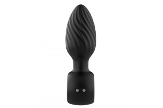 Черная анальная пробка с вибрацией, вращением и пультом ДУ