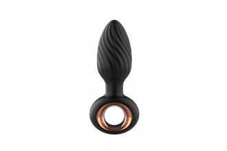 Черная анальная пробка с вибрацией, вращением и пультом ДУ