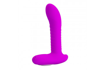 Мощный лиловый анальный вибратор с эффектом римминга - 15,9 см.