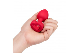 Красный анальный плаг с кристаллом-сердцем Vibrating Heart Shape Jewel Plug M-L
