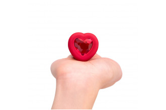 Красный анальный плаг с кристаллом-сердцем Vibrating Heart Shape Jewel Plug M-L