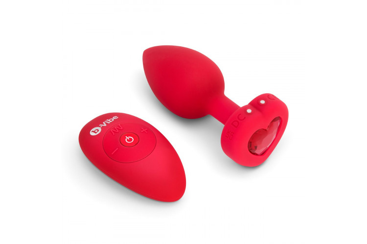 Красный анальный плаг с кристаллом-сердцем Vibrating Heart Shape Jewel Plug M-L