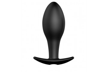 Чёрная анальная пробка с пультом управления - 8,5 см.