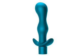 Бирюзовая фигурная анальная пробка с вибрацией Passion - 14 см.