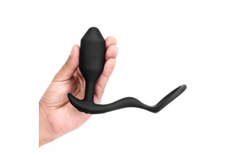Черная анальная вибропробка с эрекционным кольцом Vibrating Snug & Tug M
