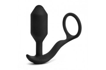 Черная анальная вибропробка с эрекционным кольцом Vibrating Snug & Tug M