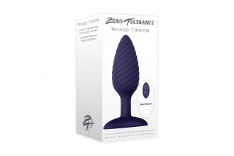 Синяя анальная пробка с вибрацией и пультом ДУ Wicked Twister - 12 см.