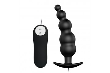 Черная анальная виброцепочка с пультом управления - 11,8 см.