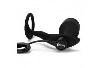 Черная анальная вибропробка с эрекционным кольцом Vibrating Snug & Tug XL