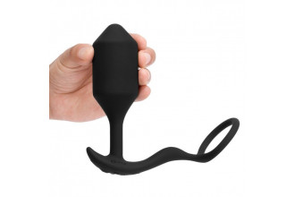 Черная анальная вибропробка с эрекционным кольцом Vibrating Snug & Tug XL
