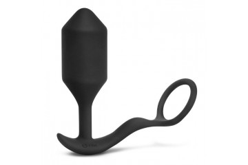 Черная анальная вибропробка с эрекционным кольцом Vibrating Snug & Tug XL