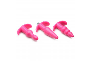 Набор из 3 розовых анальных пробок с вибропулей Thrill Trio Anal Plug Set