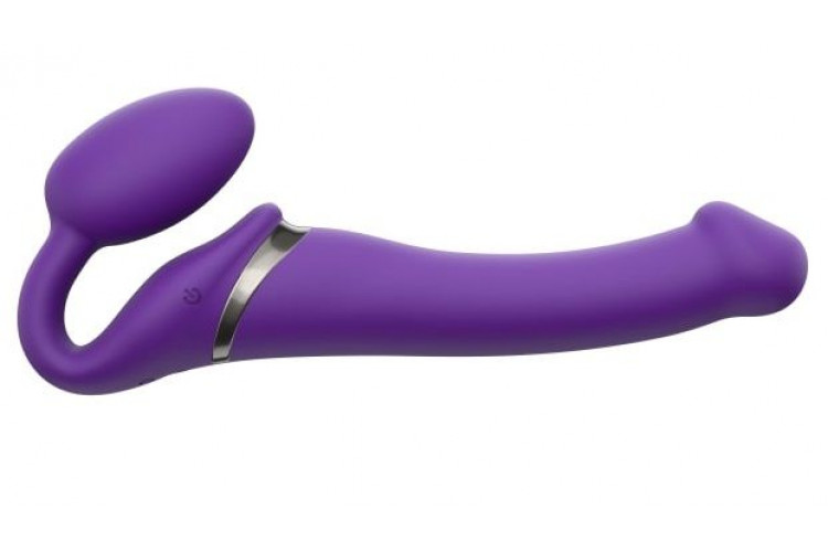 Фиолетовый безремневой вибрострапон Silicone Bendable Strap-On - size M