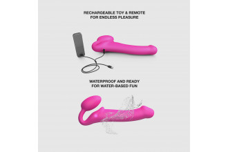 Ярко-розовый безремневой страпон Strap-on-me Vibrating Bendable Strap-On size M