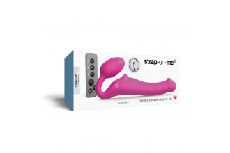 Ярко-розовый безремневой страпон Strap-on-me Vibrating Bendable Strap-On size M