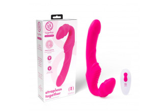 Розовый безремневой страпон на радиоуправлении Strapless Together - 22 см.