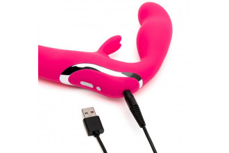 Ярко-розовый безремневой страпон Rechargeable Vibrating Strapless Strap-On
