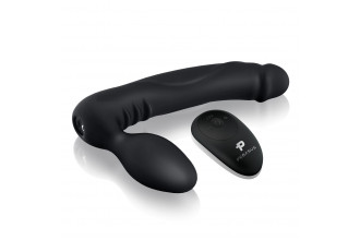 Черный безремневой страпон с вибрацией - 20,3 см.