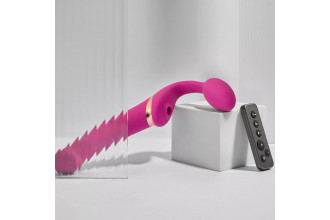 Ярко-розовый безремневой страпон Multi Orgasm Bendable Strap-On size L с клиторальной стимуляцией