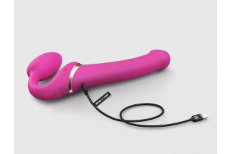 Ярко-розовый безремневой страпон Multi Orgasm Bendable Strap-On size XL с клиторальной стимуляцией