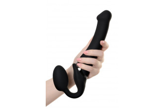 Черный безремневой вибрострапон Silicone Bendable Strap-On - size M