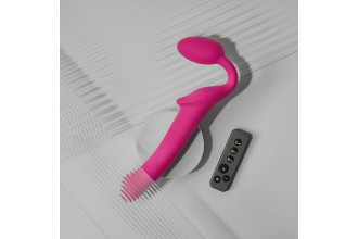 Ярко-розовый безремневой страпон Strap-on-me Vibrating Bendable Strap-On size XL