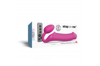 Ярко-розовый безремневой страпон Strap-on-me Vibrating Bendable Strap-On size XL