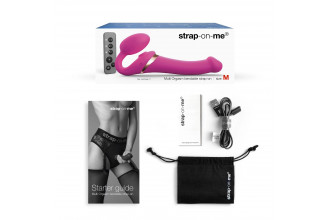 Ярко-розовый безремневой страпон Multi Orgasm Size M с клиторальной стимуляцией