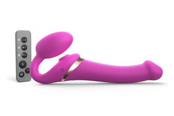 Ярко-розовый безремневой страпон Multi Orgasm Size M с клиторальной стимуляцией