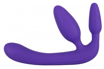 Фиолетовый безремневой страпон с двумя пробками Triple Teaser