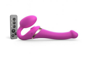 Ярко-розовый безремневой страпон Multi Orgasm Size S с клиторальной стимуляцией