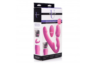 Розовый безремневой страпон с вибрацией и функцией расширения Inflatable Ergo-Fit Strapless Strap-On