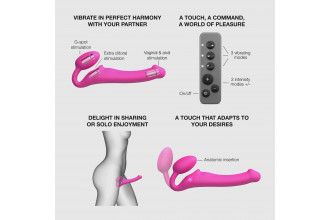 Ярко-розовый безремневой страпон Strap-on-me Vibrating Bendable Strap-On size L
