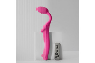 Ярко-розовый безремневой страпон Strap-on-me Vibrating Bendable Strap-On size L