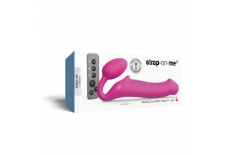 Ярко-розовый безремневой страпон Strap-on-me Vibrating Bendable Strap-On size L