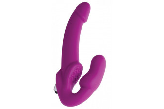 Ярко-розовый безремневой вибрострапон Evoke Vibrating Strapless Silicone Strap-on Dildo