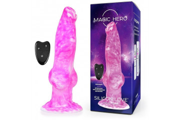 Розовый фантазийный вибратор с 7 режимами возвратно-поступательных движений - 23,5 см.