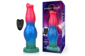 Цветной фантазийный вибратор с возвратно-поступательными движениями и ротацией - 26 см.