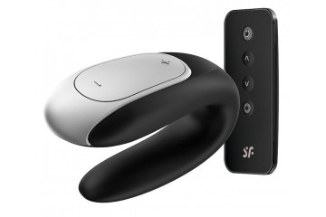 Чёрный вибромассажёр для пар Satisfyer Double Fun