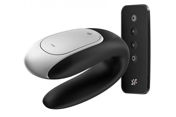 Чёрный вибромассажёр для пар Satisfyer Double Fun