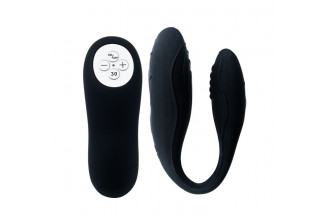 Чёрный вибромассажер для пар Indulgence Plus с ДУ