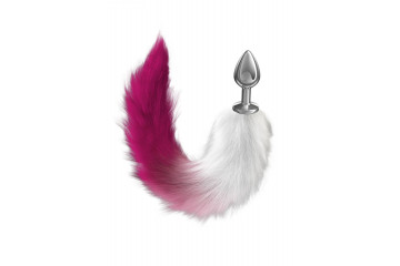 Серебристая анальная пробка с розовым хвостом Galaxy