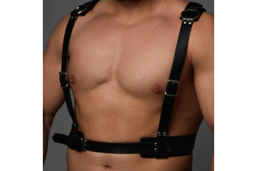 Черная кожаная мужская портупея с регулируемыми ремешками