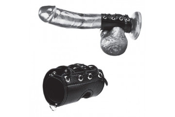 Чёрная утяжка на пенис со шнуровкой 100% PVC STRAP WITH METAL SNAP