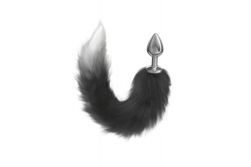 Серебристая анальная пробка с черным хвостом Starlit