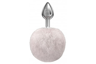 Серебристая анальная пробка с белым пушистым хвостиком Twinkle