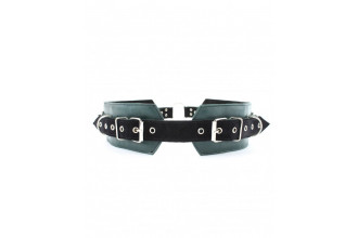 Изумрудный пояс с колечками для крепления наручников Emerald Leather Belt