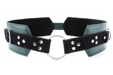 Изумрудный пояс с колечками для крепления наручников Emerald Leather Belt